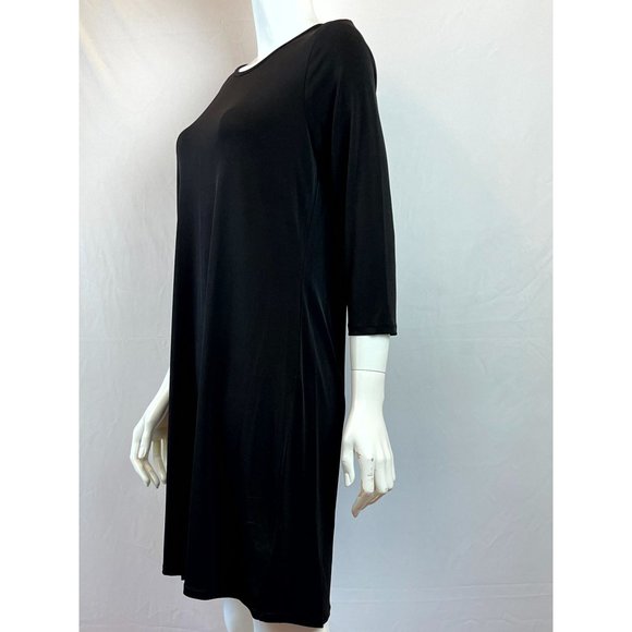 Michael Kors Women Shift Midi Dress Round Neck Back Zip 3/4 Sleeve Black Size M - Picture 3 of 12